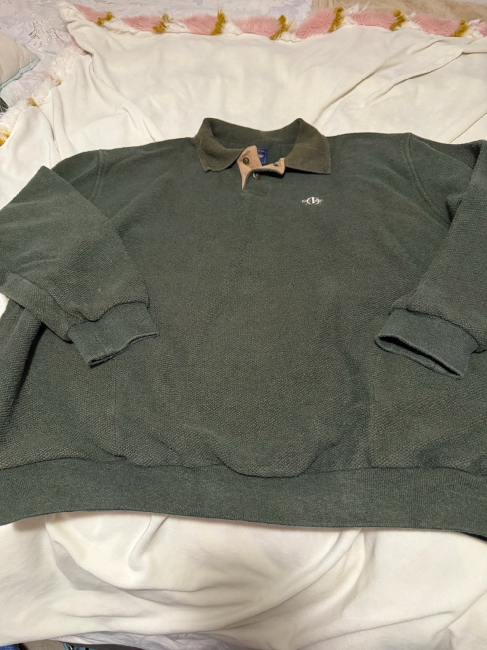 Straight Down Clothing Co Men’s Olive Long Sleeve Polo Sweatshirt XL
